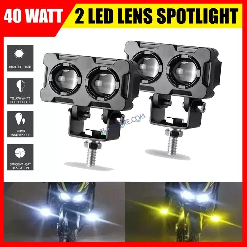 HJG New Model 2 LED Dual Shot 80W Fog Light For Bike/Car/Thar/Jeep ( Cool White, 40W each * 2 = 80W Total ) - Pack of 2 - HJGstore.com