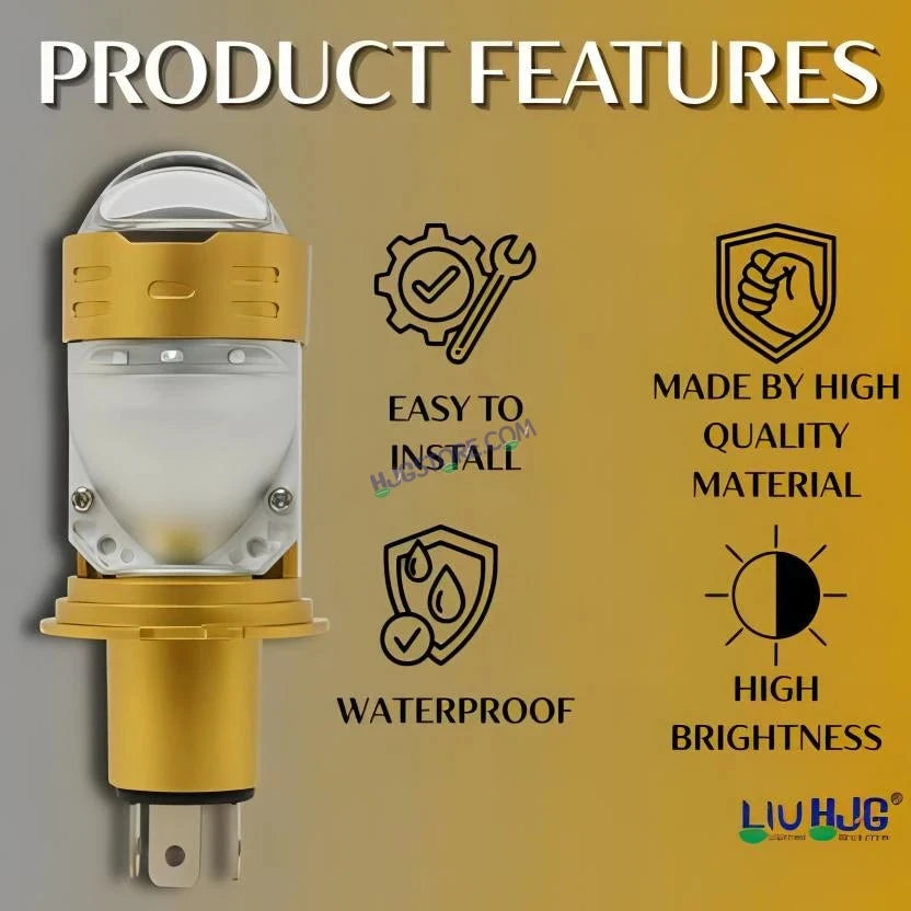 HJG RTD Lens H4 White/Yellow New Model Yellow Low White High RTD Lens Dual Projector Lens H4 LED Bulb 50W HJG Projector Light H4 LED RTD Lens with Fan Bulb 5000LM Dual Beam WY Hi/Lo Beam Headlight 12V/24V for Motorcycle/Car, Set of 1, White/Yellow Hi/Lo - HJGstore.com