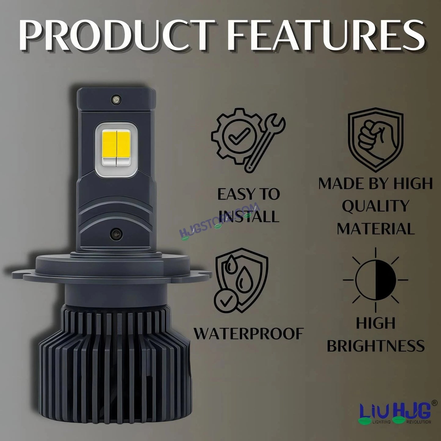 HJG M2 Mini 70W White/Yellow H4 Dual Beam New Model LED Bulb AC/DC Headlight LED Bulb White/Yellow Hi/Lo 70W H4 LED for Bike Car Light H4 LED with Fan Conversion Kit Hi/Lo Beam Headlight 12V/24V for Bike/Car, Set of 1, 7000 LM 70W, White/Yellow Hi/Lo - HJGstore.com