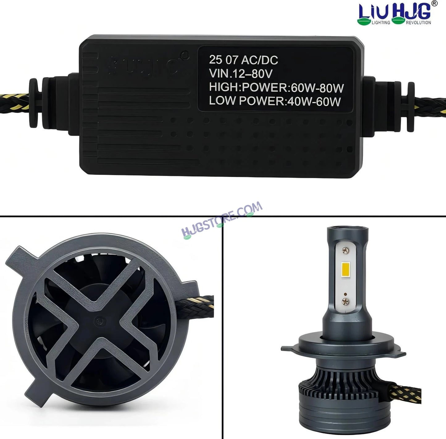 HJG 130W M3 Mini H4 New Model LED Bulb AC/DC Headlight LED Bulb White Beam 130W HJG M3 130W H4 LED for Bike Car Light H4 LED with Fan Bulb 13000LM 130W Conversion Kit Hi/Lo Beam Headlight 12V/24V for Motorcycle/Car, Set of 1, 13000 LM 130W, White Hi/Lo - HJGstore.com