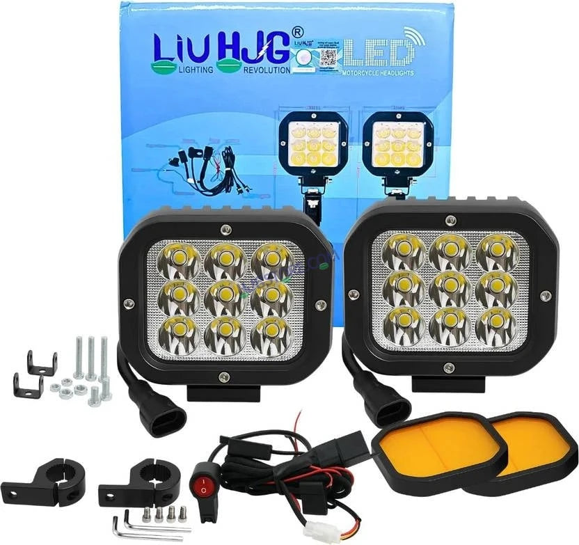 HJG Original 70W CREE 9 LED Dual Color Yellow/White LED Fog Lights with harness Yellow Filter Cap for Bikes, Cars, Jeeps - HJGstore.com
