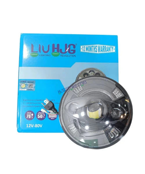 HJG New 100W Tri Projector 7 Inch Headlight Assembly C-194 100W White LED Headlight New Model 3 Projector Lens Headlight Assembly for Royal Enfield | 80-100W CREE/Osram LED Chip Multi color White/Yellow Compatible with Royal Enfield, Jeep, Thar, Gypsy - HJGstore.com