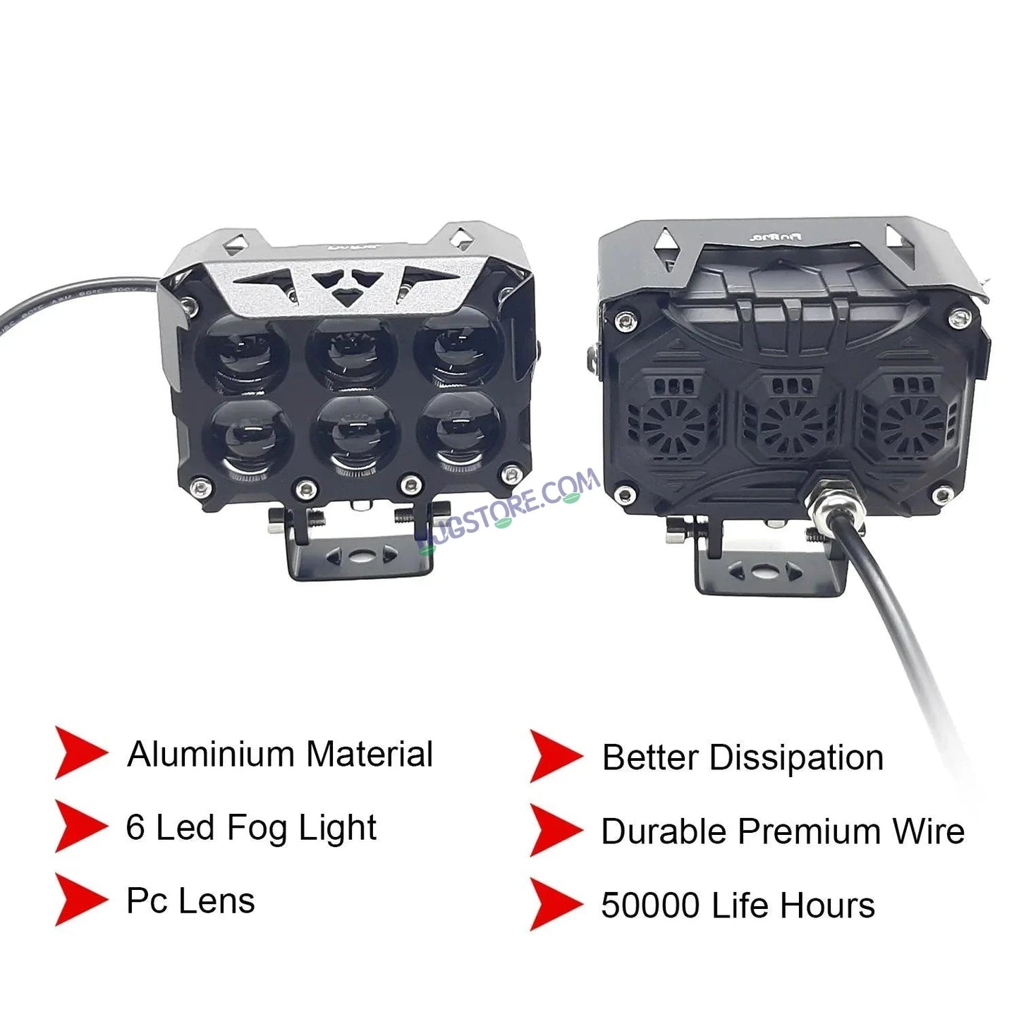 HJG ORIGINAL 180W 6 Future Lens MEGA DRIVE Fog Light For Bike/Car/Thar/Jeep ( Cool White, 90W each * 2 = 180W Total ) - Pack of 2 - HJGstore.com