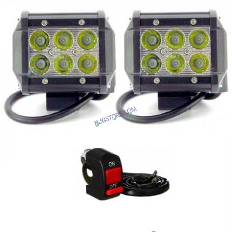 HJG 6 LED Square LED Fog Light For Universal For Bike, Universal For Car Universal For Bike, Universal For Car (Set of 2 with Switch) - HJGstore.com