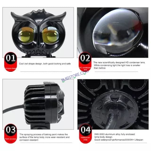 HJG New Model Owl Fog Light For Bike/Car/Thar/Jeep ( Cool White, 40W each * 2 = 80W Total ) - Pack of 2 - HJGstore.com