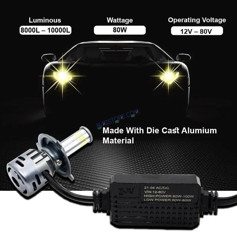 HJG M8 ORIGINAL 100W LED Headlight Bulb H4 For All Motorcycles (Low and High Beam Bulbs (White) AC/DC 100Watt 8 Side Chip) - Type H4 - HJGstore.com