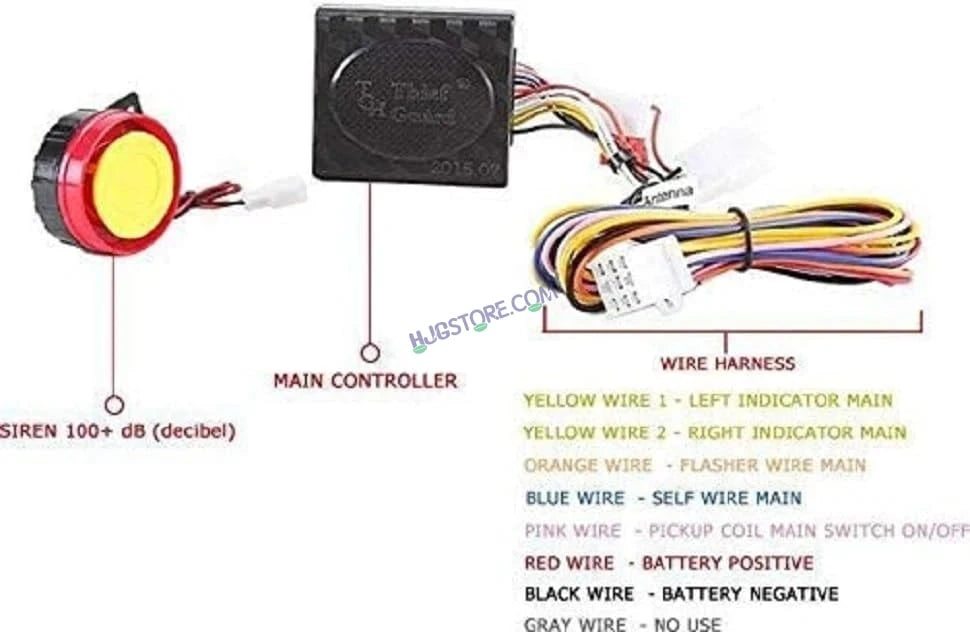 HJG Keyless Alarm System Kit Keyless Start One-Way Bike Alarm Kit for Two Wheeler Security HJG Anti-Theft Alarm System Kit (Loud Siren 125 dB, Flashing Light) LIU HJG Keyless Alarm System Kit - HJGstore.com