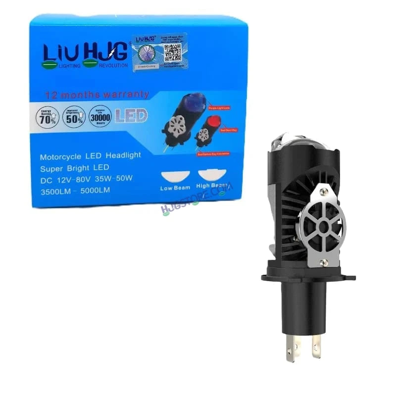 HJG RTD Lens H4 2pc for Car New Model RTD Lens Dual Projector Lens H4 LED Bulb 100W HJG Projector Light H4 LED Mini Projector Lens with Fan Bulb 12000LM Conversion Kit Hi/Lo Beam Headlight 12V/24V for Bike/Car/SUV, Set of 2, Red Devil DRL/White Hi/Lo 2pc - HJGstore.com
