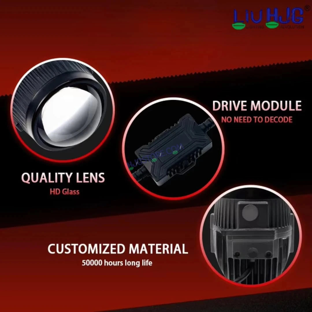 HJG New J37 Single Projector Lens 2pc Foglight Single LED Projector Fog Lens 60W with Red DRL Foglight Ultra Wide Dual Intensity LED Fog Lights White/Yellow/Red DRL Projector (60W) Universal For All Cars & Bikes LIU HJG J37 Projector Lens Power Efficient - HJGstore.com