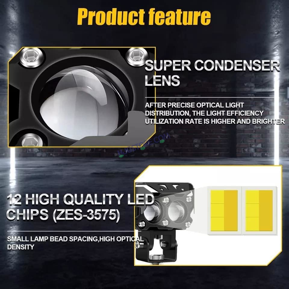 HJG Double Lens Dual Tone Fog Light with Smart LED 12-80W with Universal Fit for All Cars and Bikes (Hjg Original) - Yellow/ White - HJGstore.com