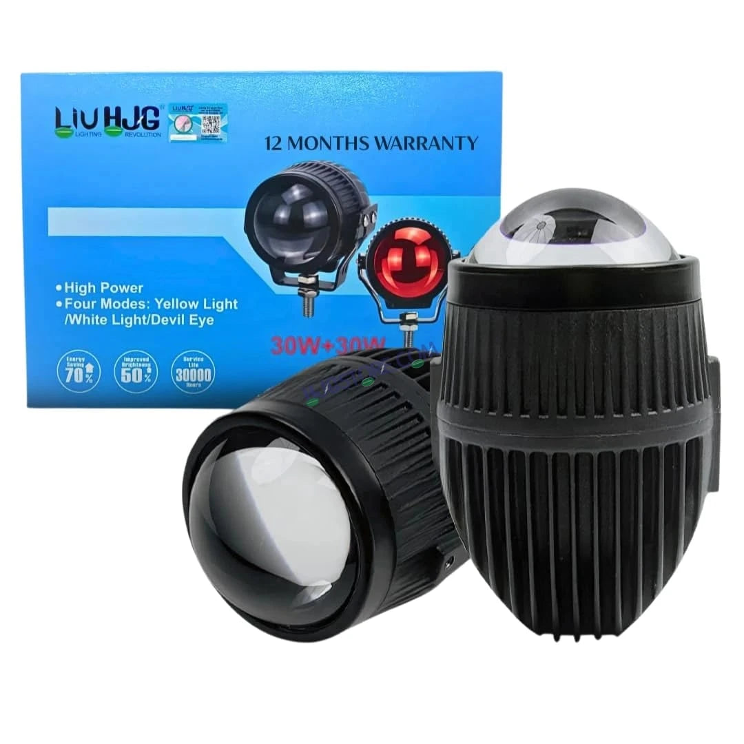 HJG New J37 Single Projector Lens 2pc Foglight Single LED Projector Fog Lens 60W with Red DRL Foglight Ultra Wide Dual Intensity LED Fog Lights White/Yellow/Red DRL Projector (60W) Universal For All Cars & Bikes LIU HJG J37 Projector Lens Power Efficient - HJGstore.com