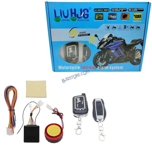 HJG Two Way Alarm System Kit Keyless Start Digital Bike Alarm Kit for Two Wheeler Security HJG Anti-Theft Alarm System Kit (Loud Siren 125 dB, Flashing Light & Shock Sensor) Universal Fit for Motorcycles & Scooters LIU HJG Keyless Two Way Alarm System Kit - HJGstore.com