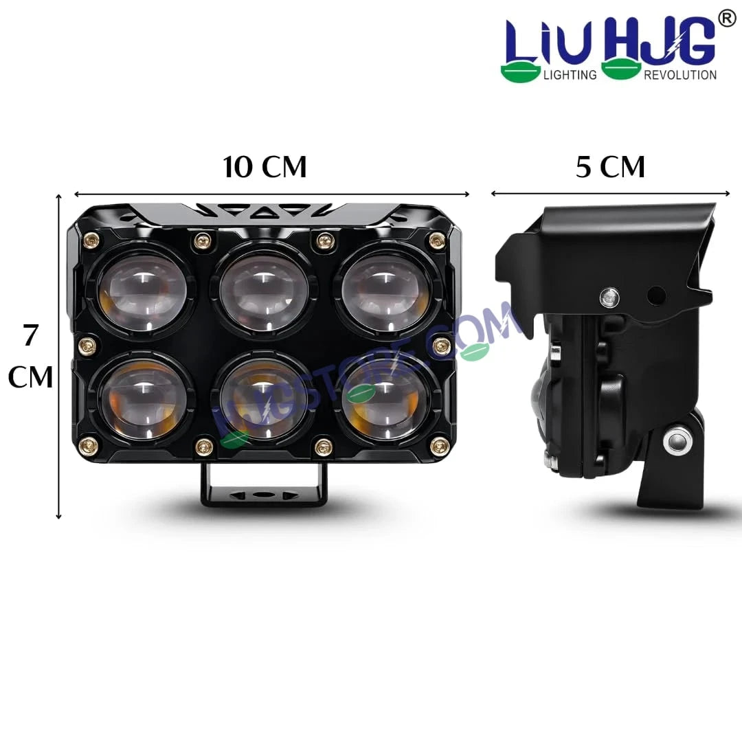 HJG 6 Lens Cube Red Blue 46W JC-32 Foglight with Red Blue Flash Mode 6 Lens Projector Foglight 46W Foglight Ultra Wide Dual Intensity LED Fog Lights White/Yellow/Warm White/Flash/Red Blue DRL Universal For All Cars & Bikes LIU HJG 6 Lens Cube Red Blue Fog - HJGstore.com