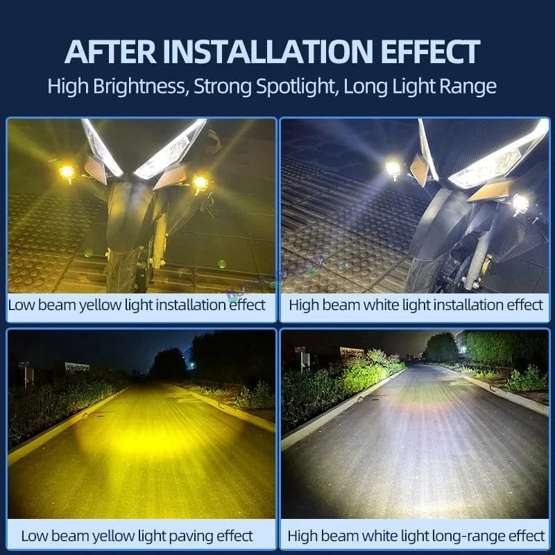 HJG New Model 3 LED Tri Shot 120W Fog Light For Bike/Car/Thar/Jeep ( Cool White and Yellow, 60W each * 2 = 120W Total ) - Pack of 2 - HJGstore.com