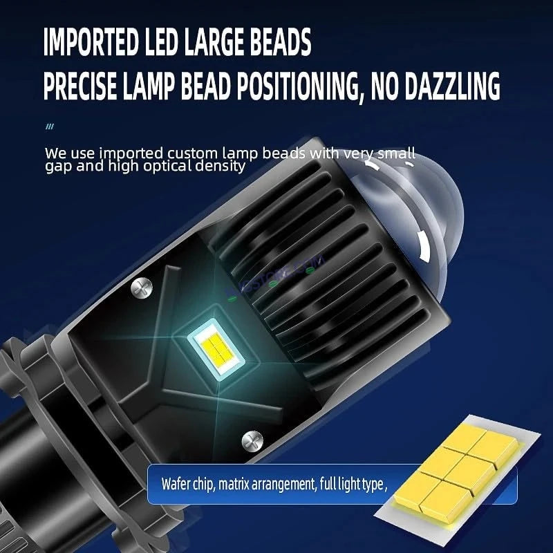 HJG Dual Y6 Condenser RTD Lens Dual Projector Lens H4 LED Bulb 50W HJG Y6 Projector Light Lamp H4 LED Mini Projector Lens with Fan for Bike Bulb 7000LM Conversion Kit Hi/Lo Beam Headlight 12V/24V for Motorcycle, Set of 1, White Hi/Lo - HJGstore.com