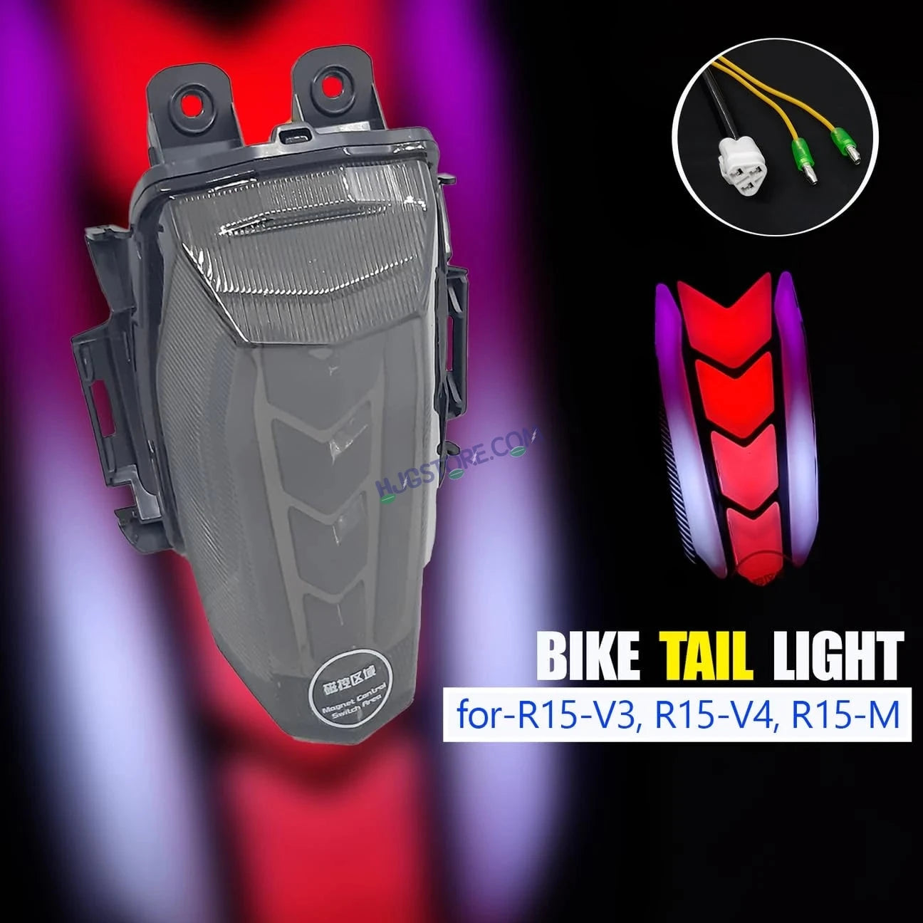 HJG R15 Tail Light Assembly Arrow Multicolor Bike Tail Light Brake Light Indicator Light in 1 Motorbike LED for Yamaha R15 V3, R15 V4, R15 M, MT 15 (12 V, 12 W) LIU HJG Arrow Tail Light Assembly R15 V4, R15 M, MT 15, Pack of 1 - HJGstore.com