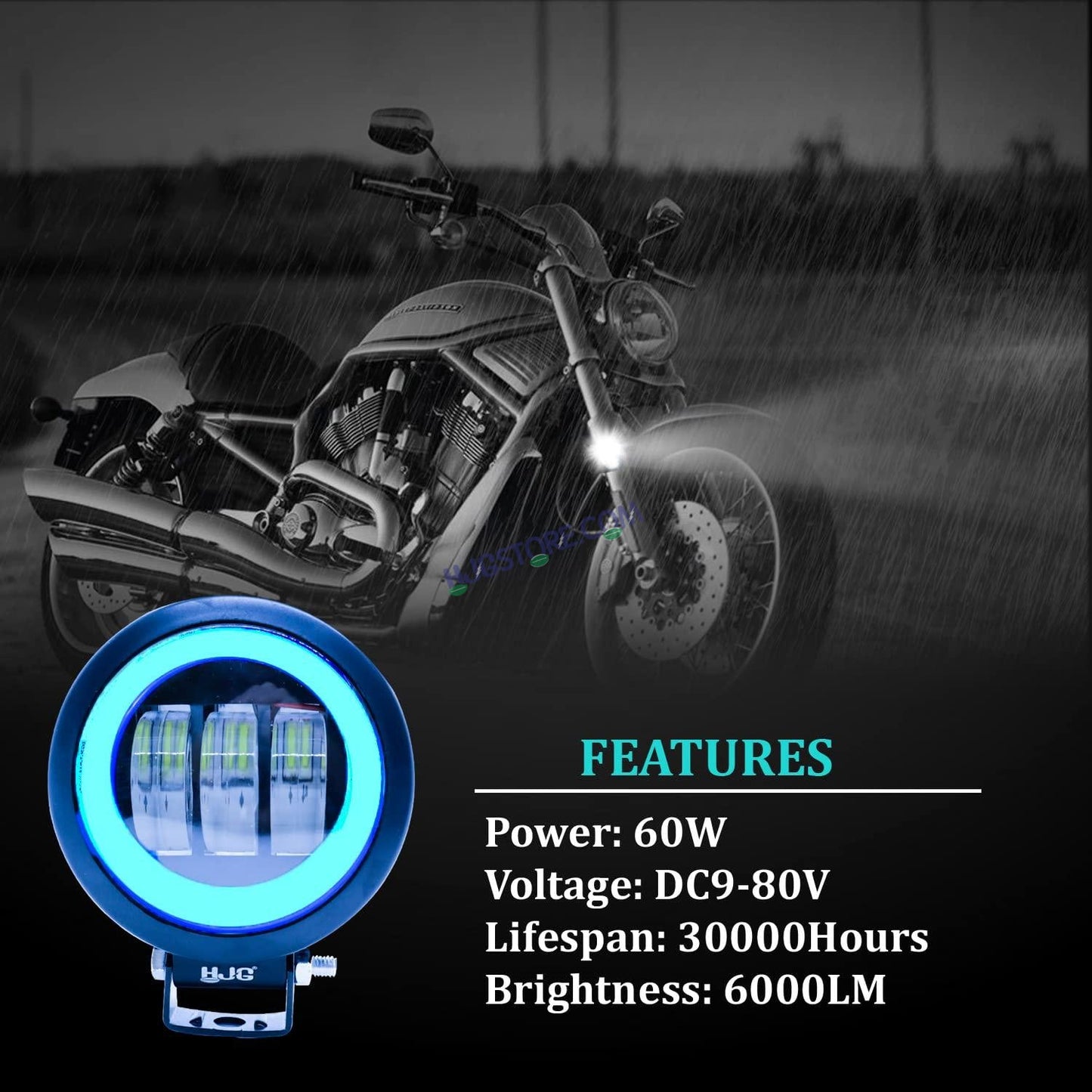 HJG Harley Round Shape fog light 3 Led Blue DRL For bikes and cars.(Light Power: 60W Voltage: DC9-80V) - HJGstore.com