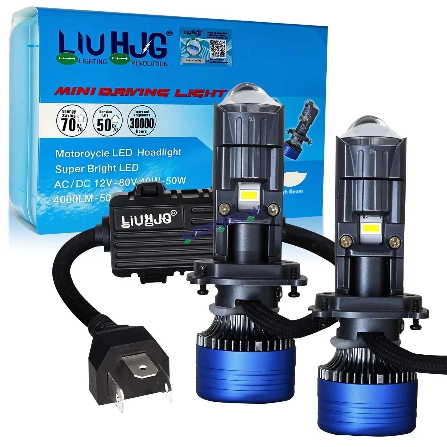 HJG H4 New Dual Y6 Condenser RTD Lens Dual Projector Lens Projector Lens LED Headlight Bulb for Bike | Hi/Lo Beam Headlight 12V-80V | 50W | 5000LM | 3 Pin Projector H4 Headlight with Fan | LIU HJG New Dual Y6 Condenser RTD Projector Lens H4 (Pack of 1) - HJGstore.com