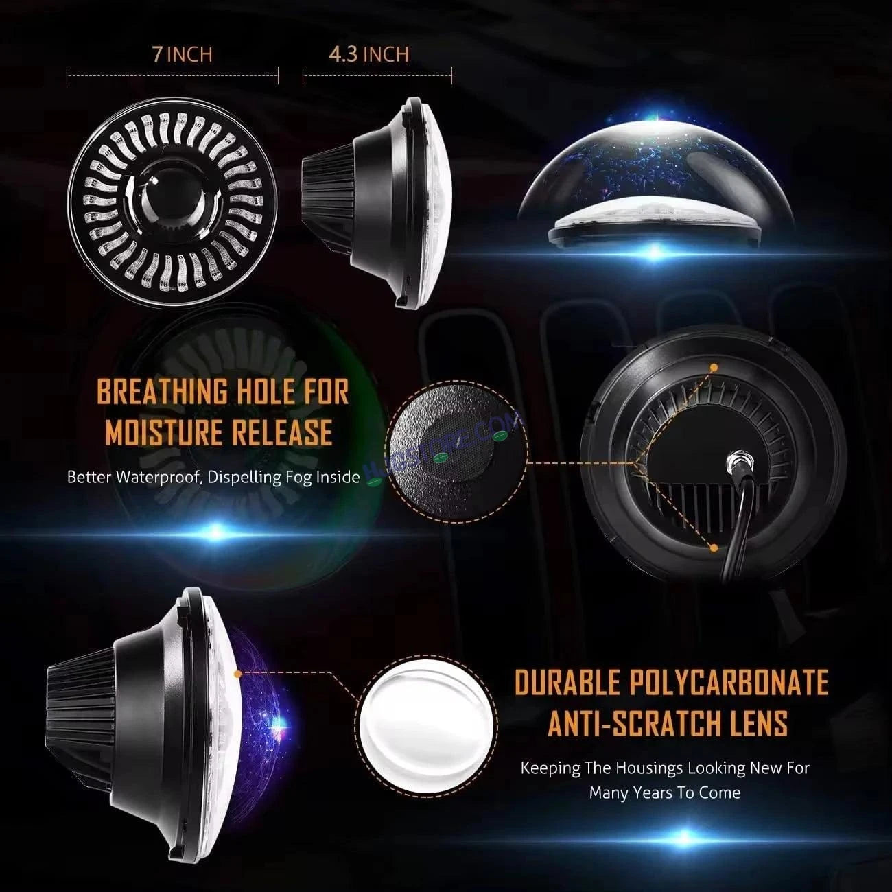 HJG 7 Inch RGB LED Headlight Assembly | 75-120W CREE/Osram | Multicolor Compatible with Royal Enfield, Jeep, Thar, Gypsy - HJGstore.com