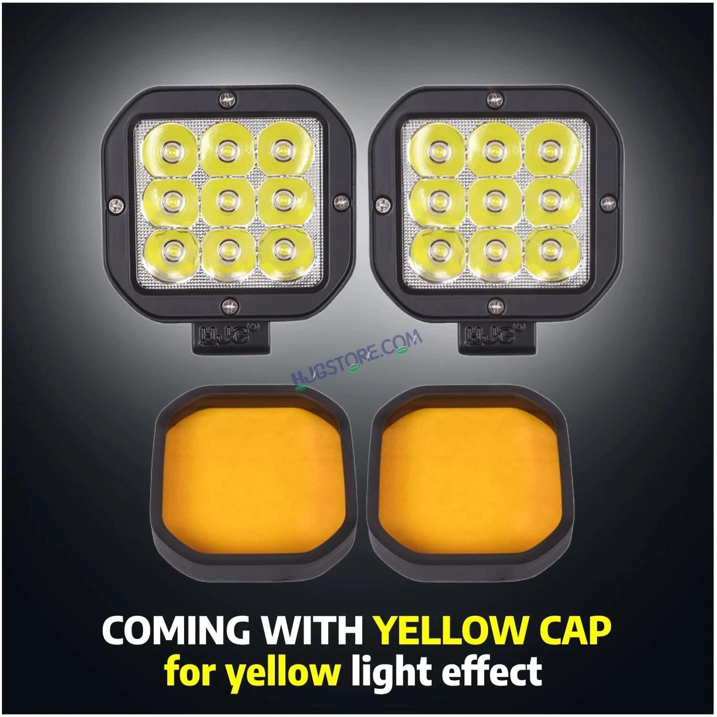 HJG Original 70W CREE 9 LED Dual Color Yellow/White LED Fog Lights with harness Yellow Filter Cap for Bikes, Cars, Jeeps - HJGstore.com