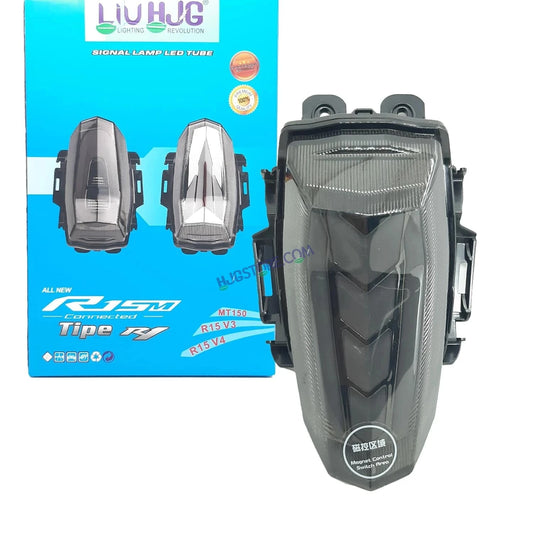 HJG R15 Tail Light Assembly Arrow Multicolor Bike Tail Light Brake Light Indicator Light in 1 Motorbike LED for Yamaha R15 V3, R15 V4, R15 M, MT 15 (12 V, 12 W) LIU HJG Arrow Tail Light Assembly R15 V4, R15 M, MT 15, Pack of 1 - HJGstore.com