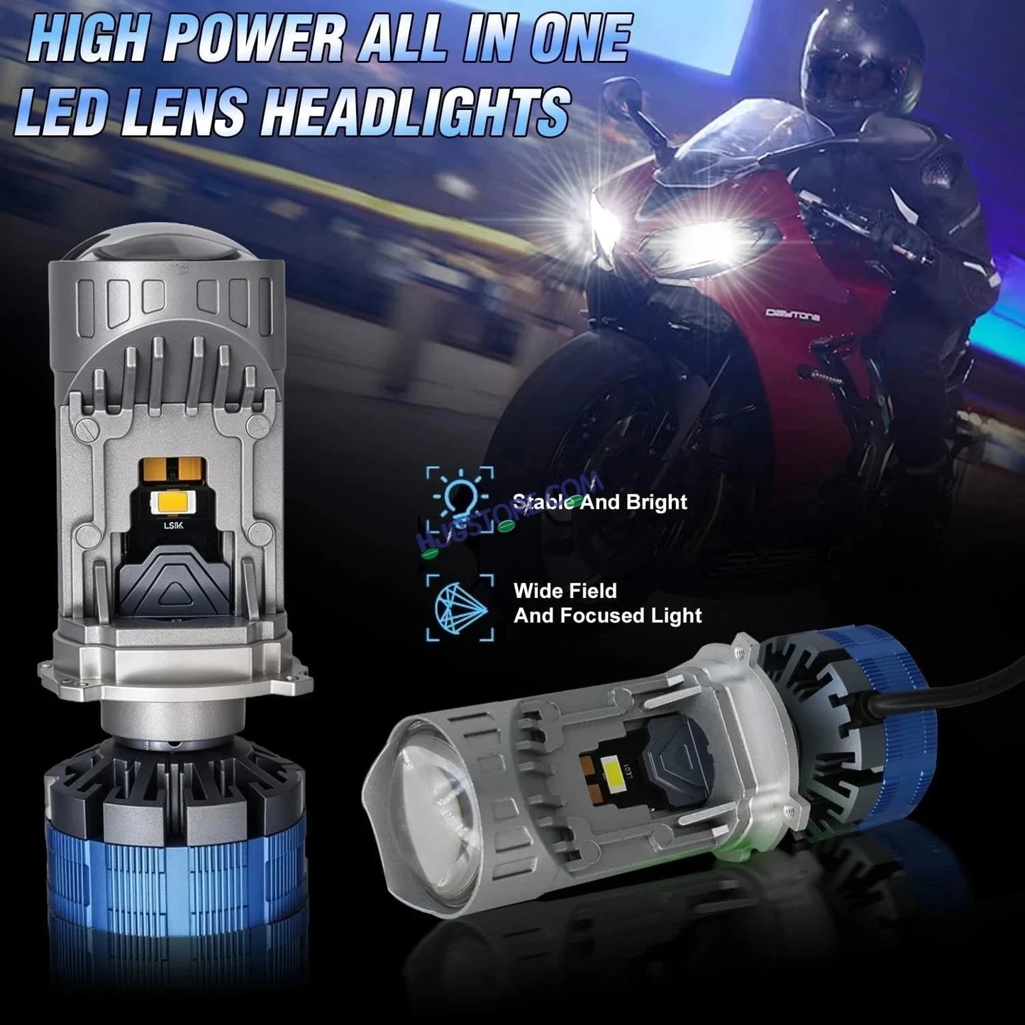 HJG Y6 New Model 125W Projector Lens H4 LED Bulb 125W HJG Y6 Projector Light Lamp H4 LED Mini Projector Lens with Fan for Bike Bulb 12500LM Conversion Kit Hi/Lo Beam Headlight 12V/24V for Motorcycle, Set of 1, White Hi/Lo LIU HJG Y6 H4 125W, Pack of 1 - HJGstore.com