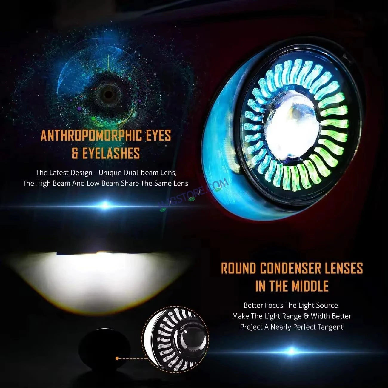 HJG 7 Inch RGB LED Headlight Assembly | 75-120W CREE/Osram | Multicolor Compatible with Royal Enfield, Jeep, Thar, Gypsy - HJGstore.com