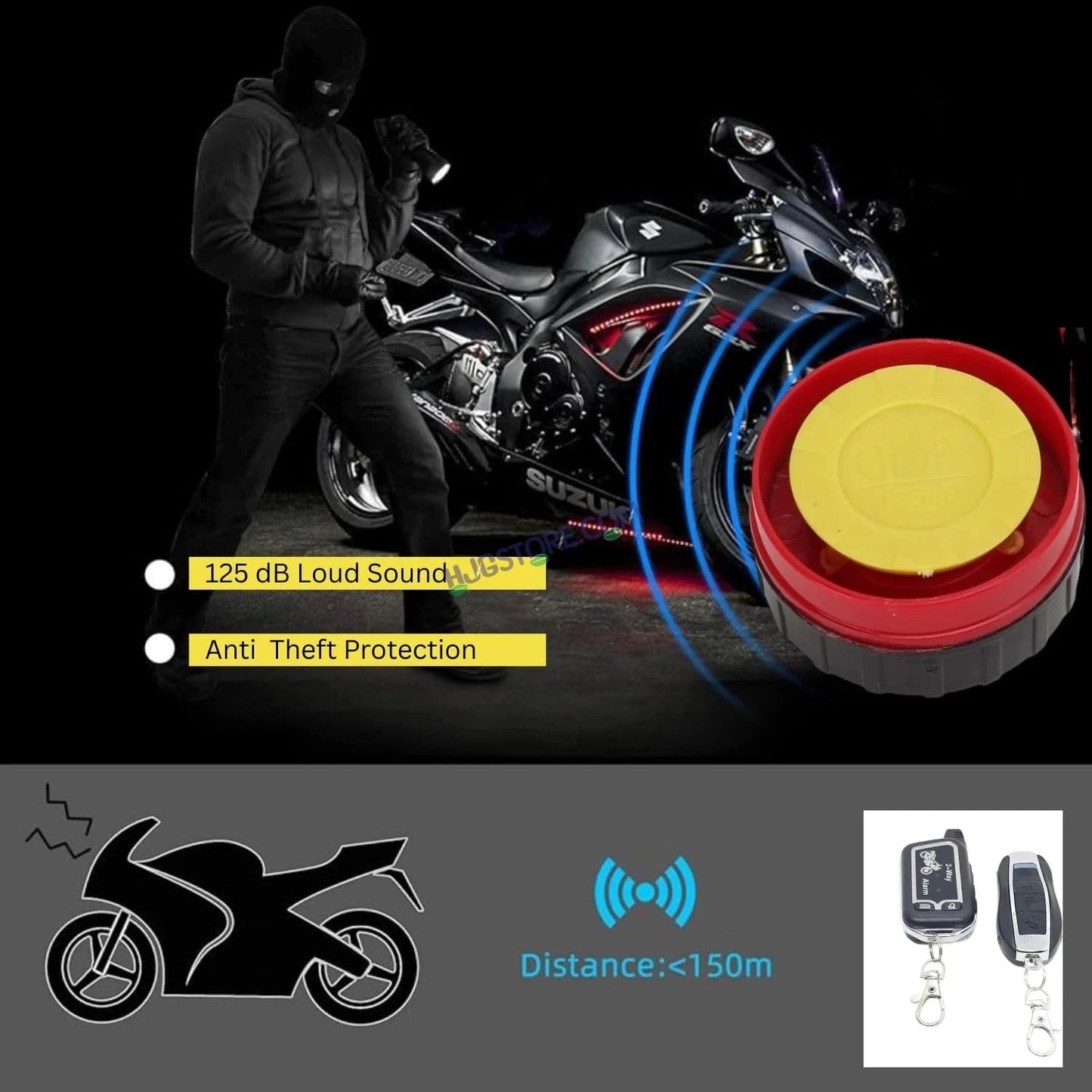 HJG Two Way Alarm System Kit Keyless Start Digital Bike Alarm Kit for Two Wheeler Security HJG Anti-Theft Alarm System Kit (Loud Siren 125 dB, Flashing Light & Shock Sensor) Universal Fit for Motorcycles & Scooters LIU HJG Keyless Two Way Alarm System Kit - HJGstore.com