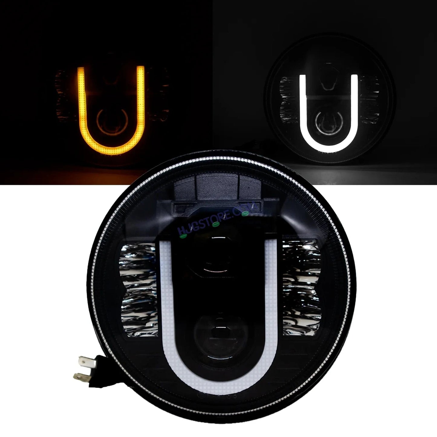 HJG U Shape Genuine U Shape New Model U Ring 7 Inch LED Headlight with Spotless and Bright DRL Fits in Royal Enfield (All Model) And Mahindra Thar (12V-80V DC 75W-110W) - HJGstore.com