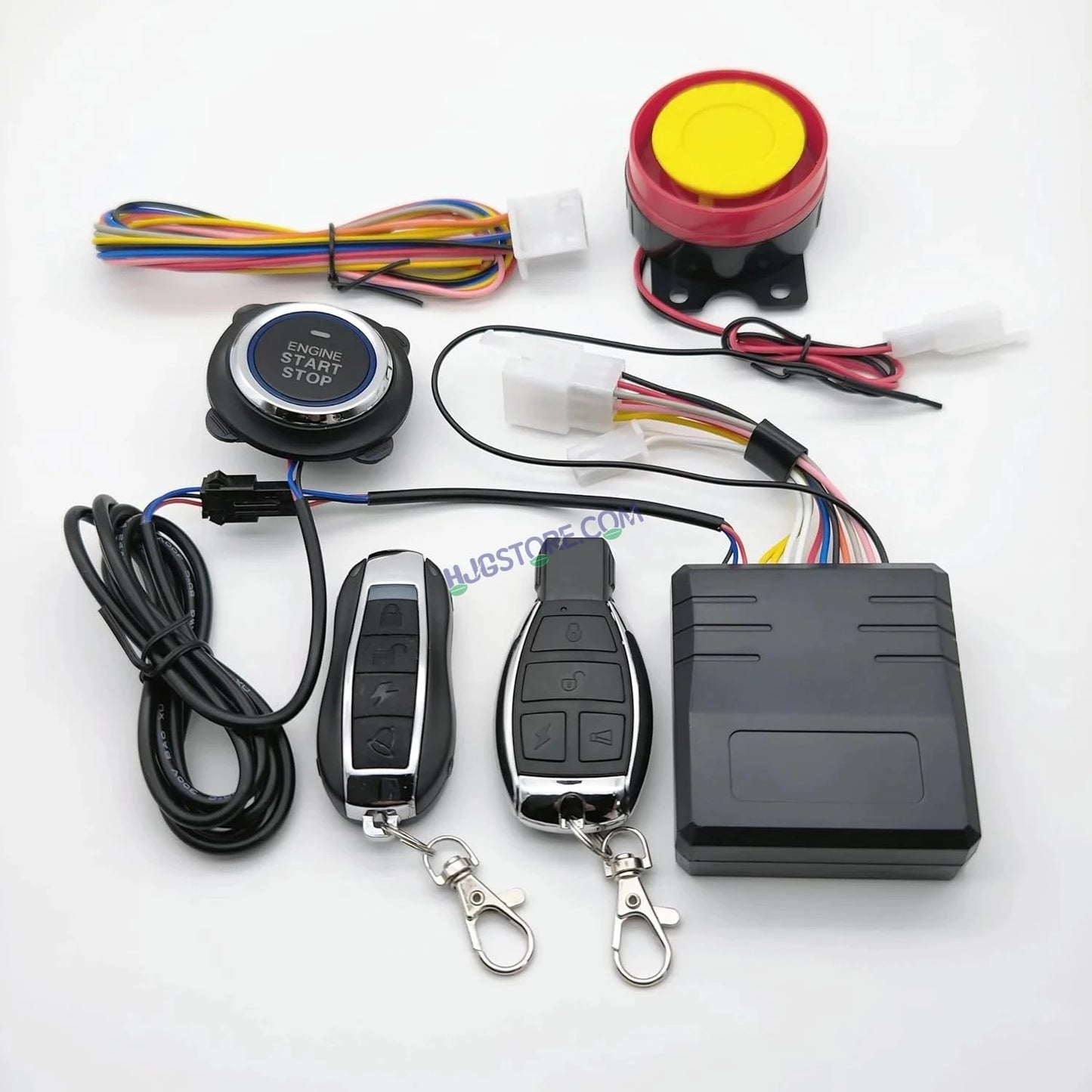 HJG Push Button Alarm System Kit Keyless Start One-Way Bike Alarm Kit for Two Wheeler Security HJG Anti-Theft Alarm System Kit (Loud Siren, Flashing Light 125 dB) LIU HJG Push Button Alarm System Kit - HJGstore.com