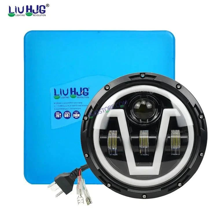 HJG 7 Inch Led Headlight Assembly Halo Lights Dual Color Yellow White 7 Inch Round Motorcycle Lights For Jeeps Universal Car Compatible with Royal Enfield, Jeep & Harley Davidson U 2 - HJGstore.com