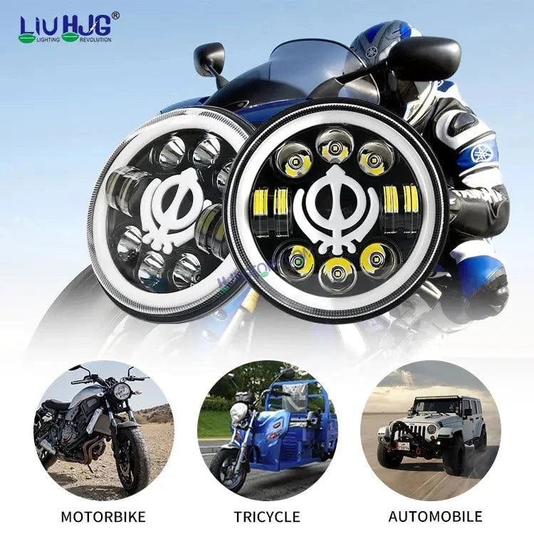 HJG 7 Inch Led Headlight Assembly Halo Lights Dual Color Yellow White 7 Inch Round Motorcycle Lights For Jeeps Universal Car Compatible with Royal Enfield, Jeep & Harley Davidson Khanda 2 - HJGstore.com