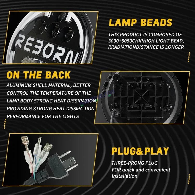 HJG 7 Inch Led Headlight Halo Lights Dual Color Yellow White 90w 7 Inch Round Motorcycle Lights For Jeeps Universal Car Compatible with Royal Enfield, Jeep & Harley Davidson Reborn 2 - HJGstore.com