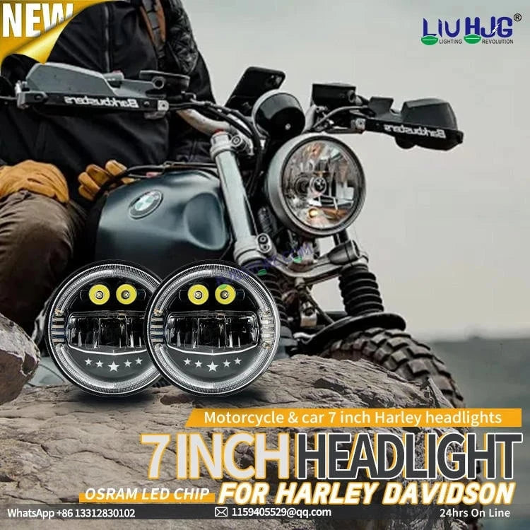 HJG 7 Inch Star White LED Headlight New Model Minus Headlight Assembly for Thar Royal Enfield | 75-120W CREE/Osram LED Chip Multi color Compatible with Royal Enfield, Jeep, Thar, Gypsy - HJGstore.com