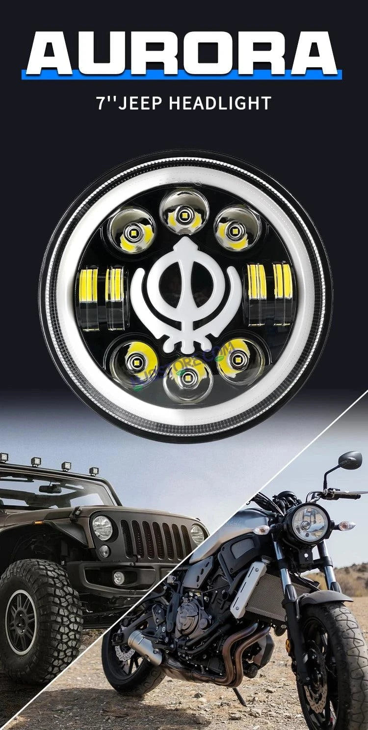 HJG 7 Inch Led Headlight Assembly Halo Lights Dual Color Yellow White 7 Inch Round Motorcycle Lights For Jeeps Universal Car Compatible with Royal Enfield, Jeep & Harley Davidson Khanda 2 - HJGstore.com