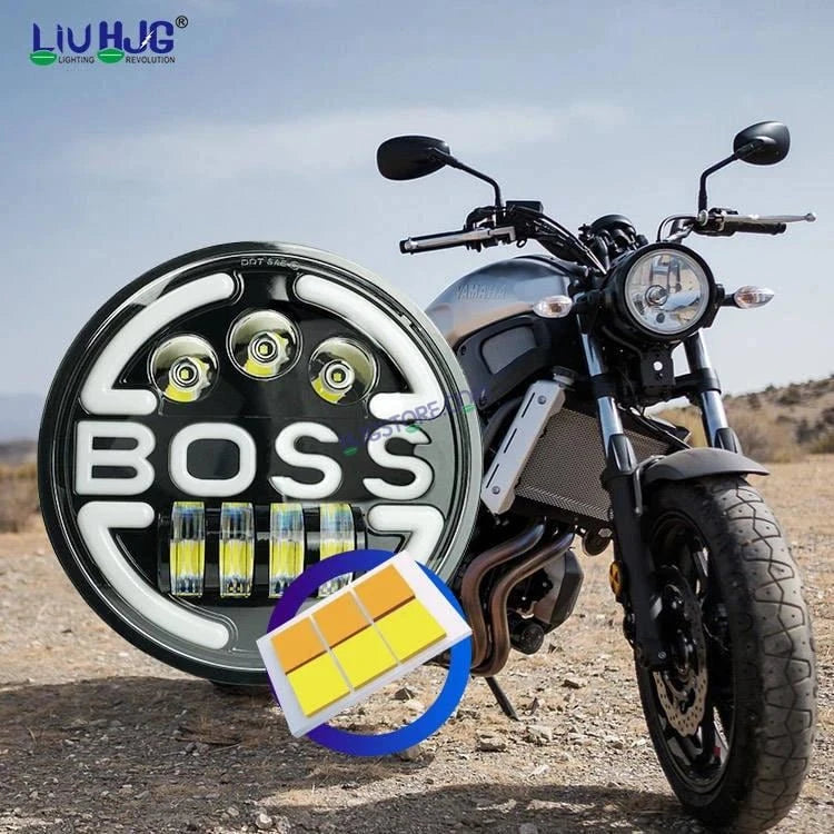 HJG 7 Inch Led Headlight Assembly Halo Lights Dual Color Yellow White 7 Inch Round Motorcycle Lights For Jeeps Universal Car Compatible with Royal Enfield, Jeep & Harley Davidson BOSS 2 - HJGstore.com