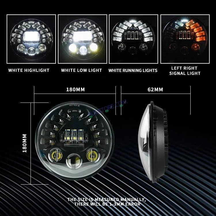 HJG 7 Inch Led Headlight Halo Lights Dual Color Yellow White 90w 7 Inch Round Motorcycle Lights For Jeeps Universal Car Compatible with Royal Enfield, Jeep & Harley Davidson 231047 - HJGstore.com