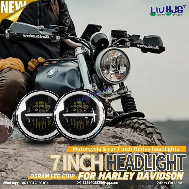 HJG 7 Inch 75W Minus New Model 75W Low Beam 110W Hi Beam LED Headlight Assembly White 7 Inch Round Motorcycle Lights For Jeeps Universal Car Compatible with Royal Enfield, Jeep & Harley Davidson LIU HJG New Box Minus 7 Inch - HJGstore.com