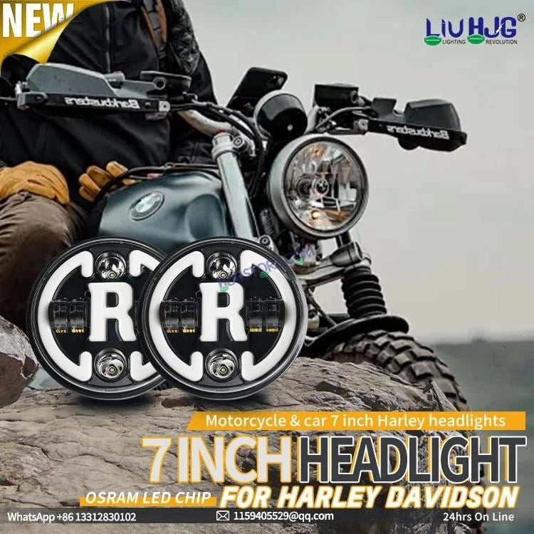 HJG 7 Inch Led Headlight Assembly Halo Lights Dual Color Yellow White 7 Inch Round Motorcycle Lights For Jeeps Universal Car Compatible with Royal Enfield, Jeep & Harley Davidson R 231048 2 - HJGstore.com