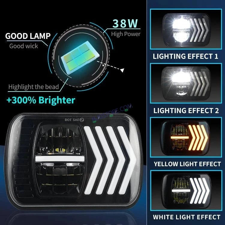 HJG 90w Hi/lo Beam 6x7 5x7 Projector Sealed Beam Rectangle Truck Led Headlights With Drl 231194 - HJGstore.com