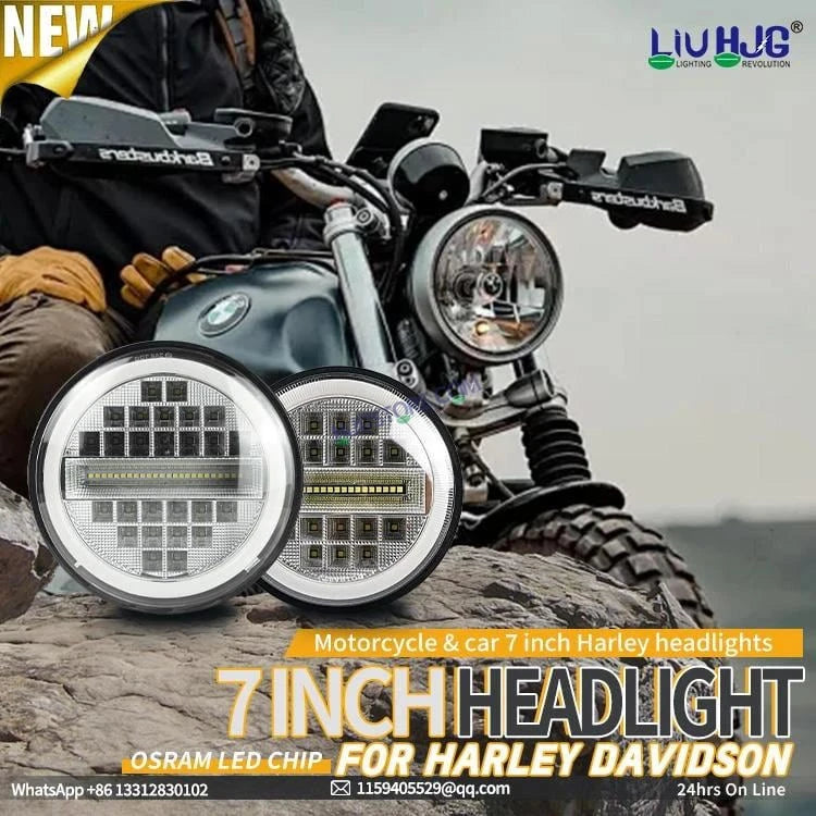 HJG 7 Inch Led Headlight Assembly Halo Lights Dual Color Yellow White 7 Inch Round Motorcycle Lights For Jeeps Universal Car Compatible with Royal Enfield, Jeep & Harley Davidson Diamond - HJGstore.com