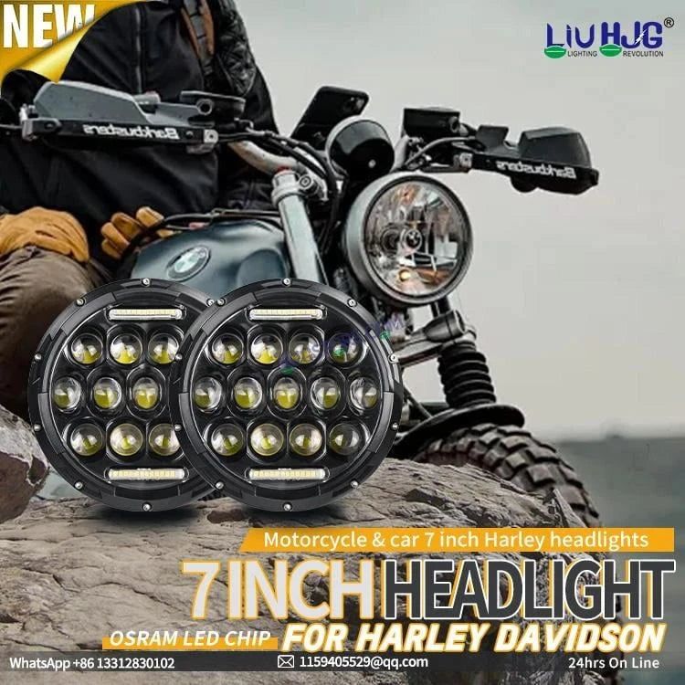 HJG 7 Inch Led Headlight Assembly Halo Lights Dual Color Yellow White 7 Inch Round Motorcycle Lights For Jeeps Universal Car Compatible with Royal Enfield, Jeep & Harley Davidson 231042 2 - HJGstore.com