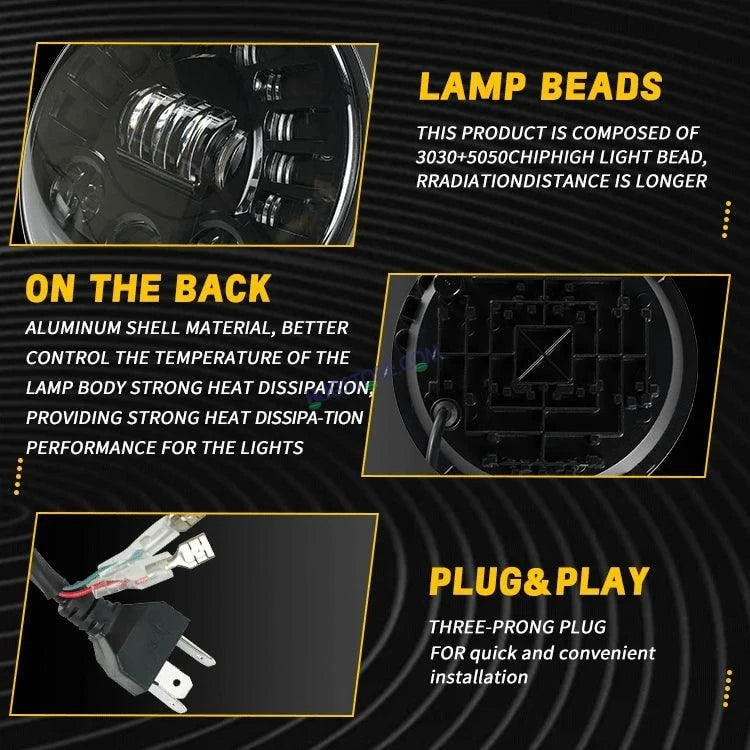 HJG 7 Inch Led Headlight Halo Lights Dual Color Yellow White 90w 7 Inch Round Motorcycle Lights For Jeeps Universal Car Compatible with Royal Enfield, Jeep & Harley Davidson 231047 - HJGstore.com