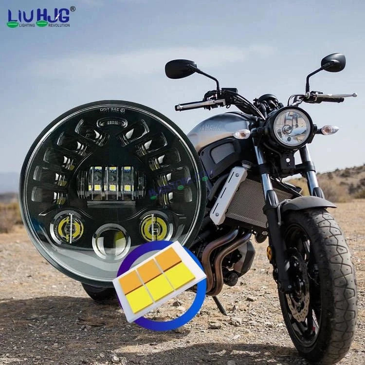 HJG 7 Inch Led Headlight Halo Lights Dual Color Yellow White 90w 7 Inch Round Motorcycle Lights For Jeeps Universal Car Compatible with Royal Enfield, Jeep & Harley Davidson 231047 - HJGstore.com