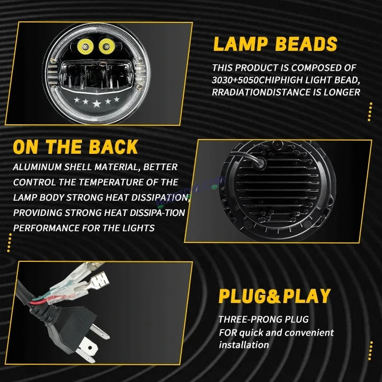 HJG 7 Inch Star White LED Headlight New Model Minus Headlight Assembly for Thar Royal Enfield | 75-120W CREE/Osram LED Chip Multi color Compatible with Royal Enfield, Jeep, Thar, Gypsy - HJGstore.com