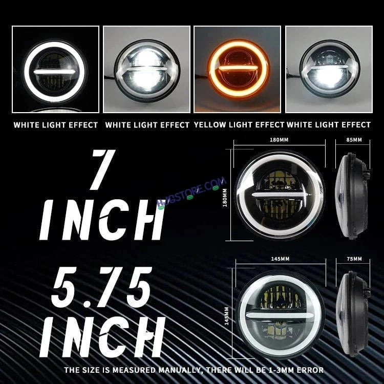 HJG 7 Inch 75W Minus New Model 75W Low Beam 110W Hi Beam LED Headlight Assembly White 7 Inch Round Motorcycle Lights For Jeeps Universal Car Compatible with Royal Enfield, Jeep & Harley Davidson LIU HJG New Box Minus 7 Inch - HJGstore.com