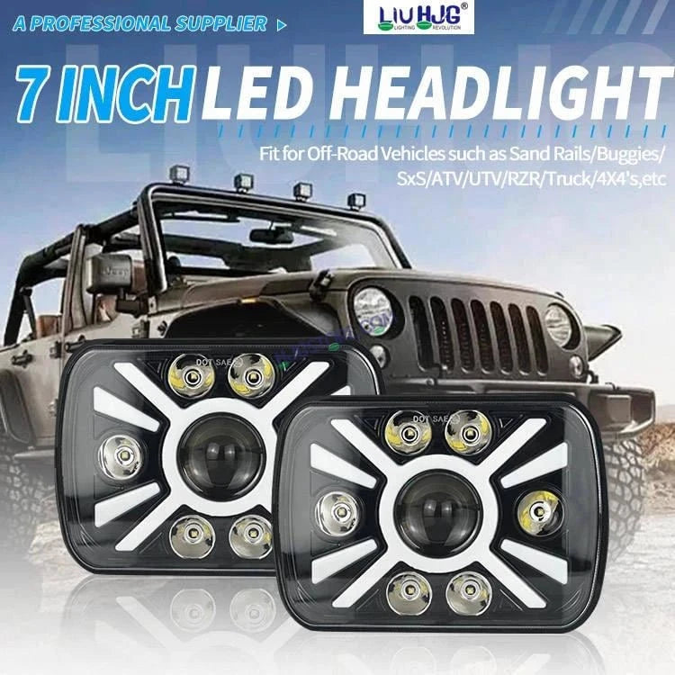 HJG X Shape Splendor Lens Headlight Assembly Square 12v 45w 4x6" 5x7" Inch Led Headlights For Jeep, Splendor Headlight Assembly HJG 231200 - HJGstore.com