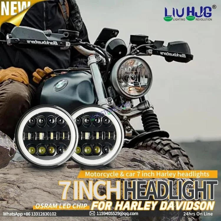 HJG 7 Inch Fashion Design Hi/lo Beam Black Round 7" Headlight 60w H4 Led Headlamp 7inch Drl Led Headlight 231045 2 - HJGstore.com