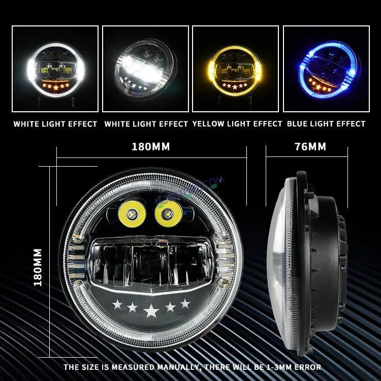 HJG 7 Inch Star White LED Headlight New Model Minus Headlight Assembly for Thar Royal Enfield | 75-120W CREE/Osram LED Chip Multi color Compatible with Royal Enfield, Jeep, Thar, Gypsy - HJGstore.com