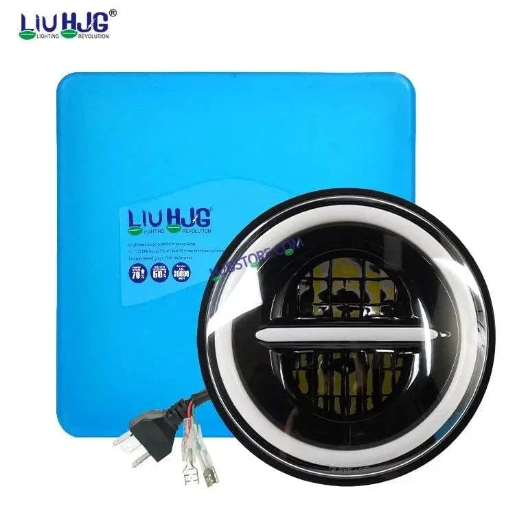 HJG 7 Inch 75W Minus New Model 75W Low Beam 110W Hi Beam LED Headlight Assembly White 7 Inch Round Motorcycle Lights For Jeeps Universal Car Compatible with Royal Enfield, Jeep & Harley Davidson LIU HJG New Box Minus 7 Inch - HJGstore.com